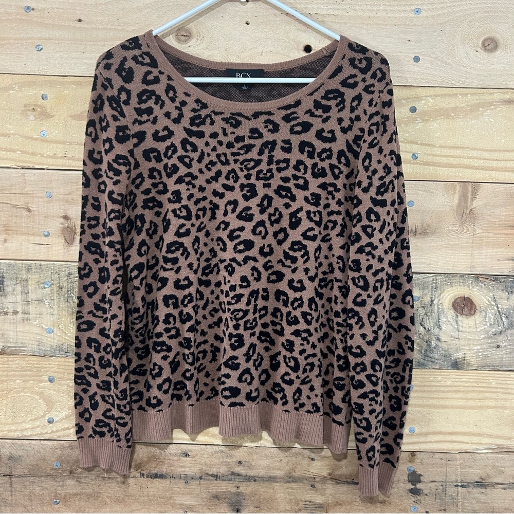 BCX Junior's Leopard Printed Fine Gauge Sweater Beige Size Large